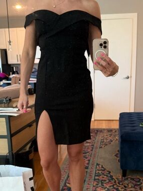 Lulu's Black One-Shoulder Cocktail Dress with Front Slit